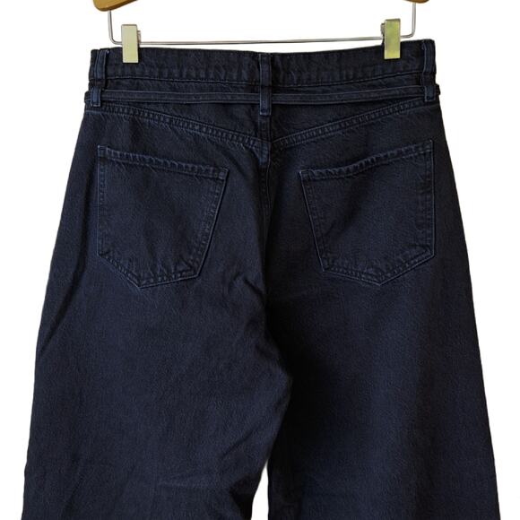 FRAME Pixie High Rise Baggy Wide Leg Jeans Released Hem Dark Wash Supermoon 28 - Picture 8 of 12